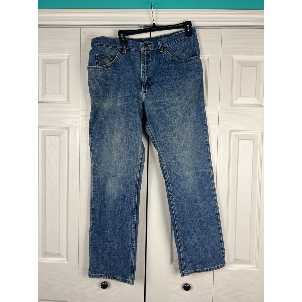 Vtg Lee Straight Leg Jeans Mens 36‎ x 30 Blue Denim Medium Wash Fading